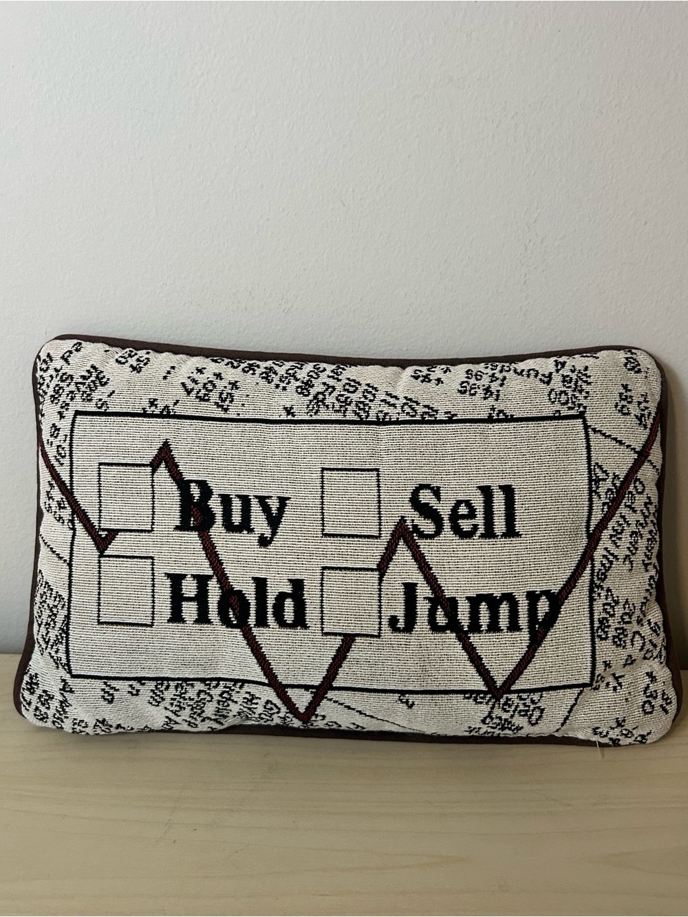 Decorative 'Buy Hold Sell Jump' Accent Pillow - Cream and Black